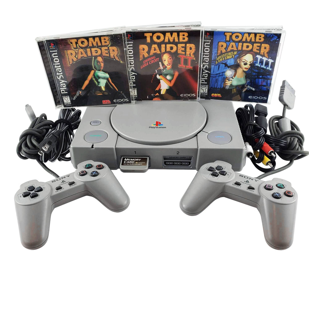 Playstation 1 (PS1) Console Bundle: Tomb Raider 1, 2 & 3