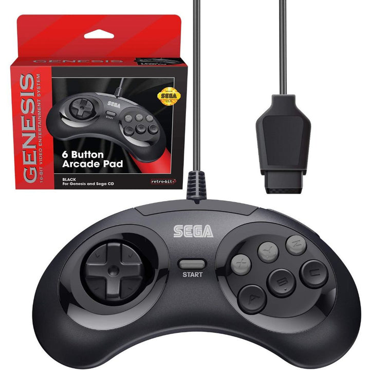 SEGA Genesis 6-button Arcade Original Port Pad Black